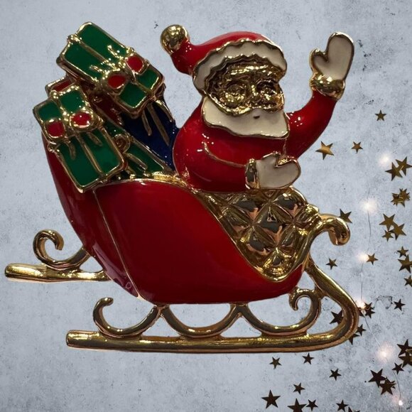 Vintage‎ Avon Waving Santa Enamel Brooch/Pin with Earrings - Picture 7 of 7